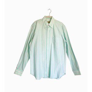 Paul Stuart Italy Men's Stripe Cotton Button Up Shirt in Green / Pink - Sz L